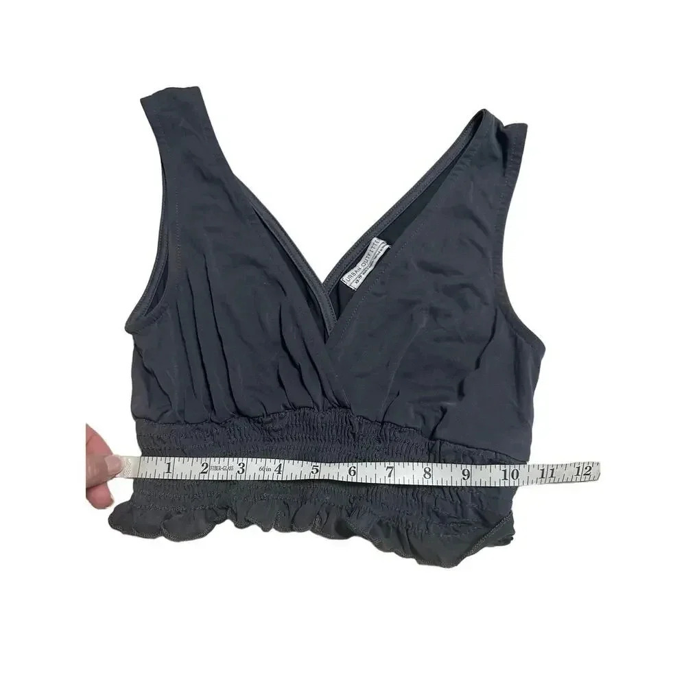 Urban Outfitters Ruched Cropped Tank Top Size XS Gray Bralette Feminine Deep V - Picture 5 of 5
